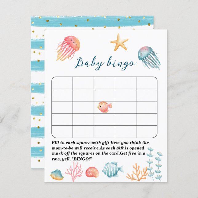 Under Sea Ocean Watercolor babydusch bingo g (Fram/baksida)
