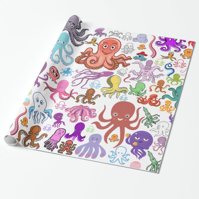Under Sea Octopus Boutique Gift Wrap Presentpapper (Utrullad)