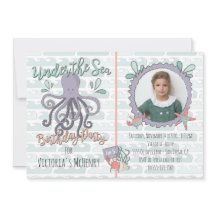 Under Sea Octopus Födelsedagsfest Bild Invit