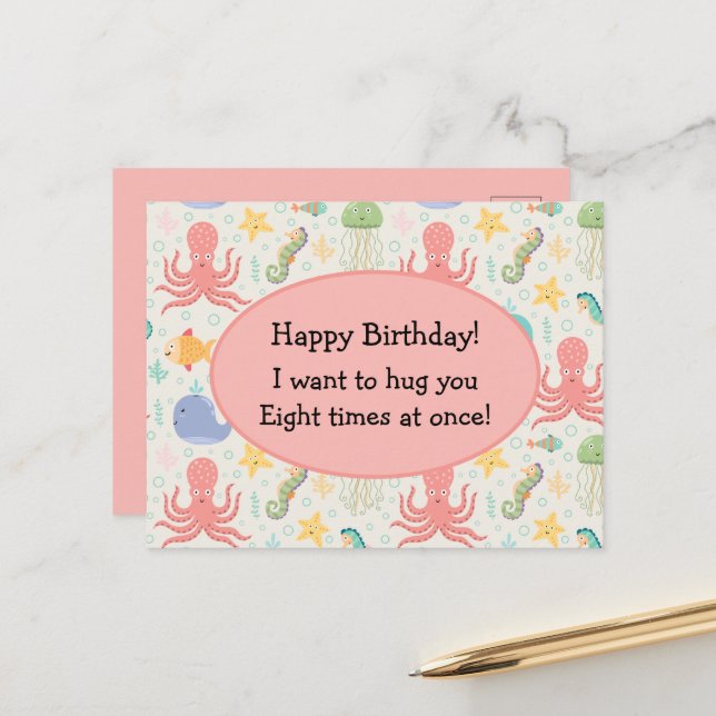 Under Sea Octopus Sea Horse Whale Starfish Vykort (Fram/Back In Situ)