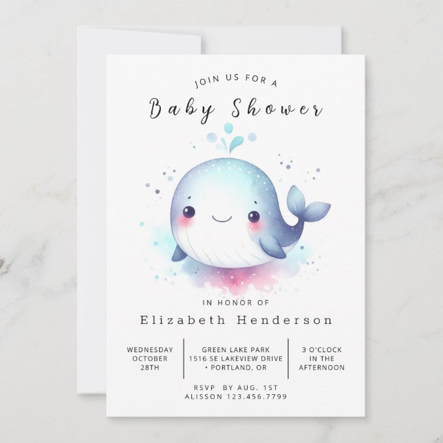 Under Sea Online Whale Baby Shower Inbjudningar (Framsida)