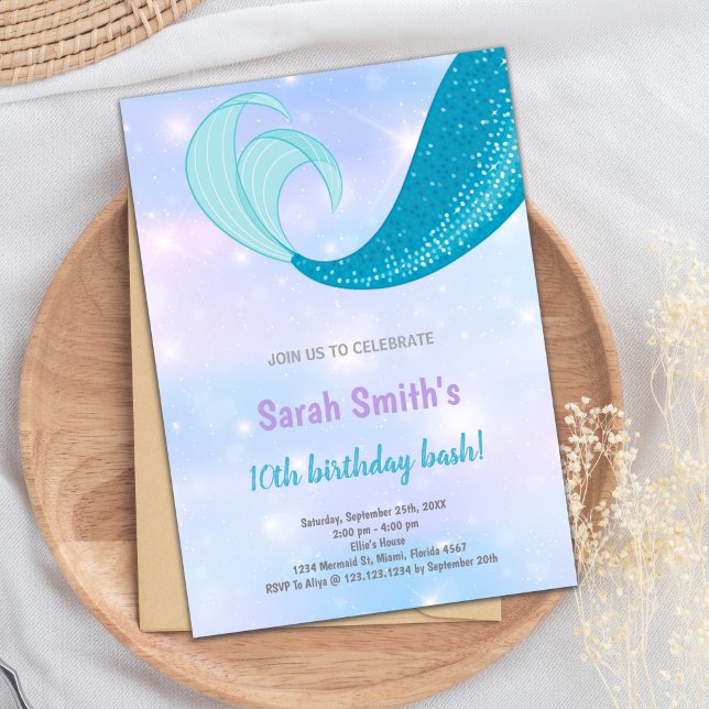 Under Sea Party för Tween Girls Inbjudningar (10th Mermaid birthday invitations)
