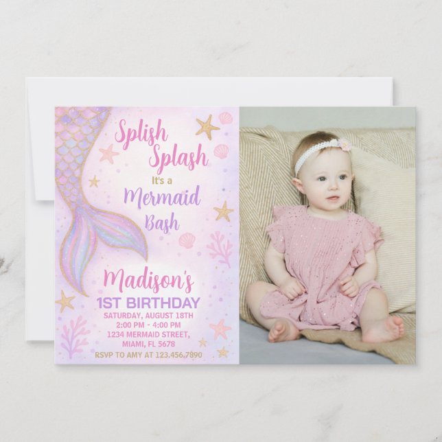 Under Sea Party Inbjudan för flickor med foto (Framsida)