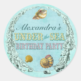 Under Sea Party Sticker - Anpassat namn Runt Klistermärke