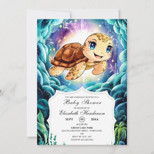 Under Sea Pastel Turtle Baby Shower Inbjudningar (Framsida)