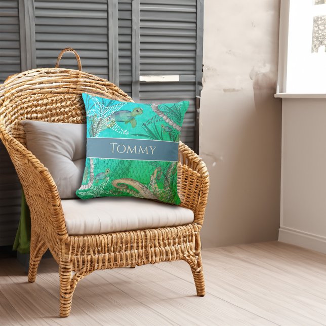 Under Sea Personlig Turtle Kudde (Under the Sea Personalized Turtle Throw Pillow)