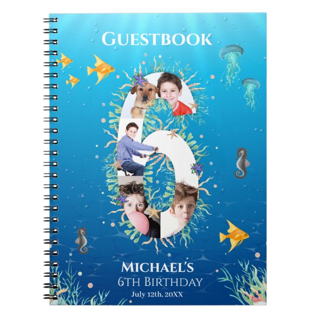 Under Sea Photo Big 6e Birthday Guest Bok Anteckningsbok (Framsidan)