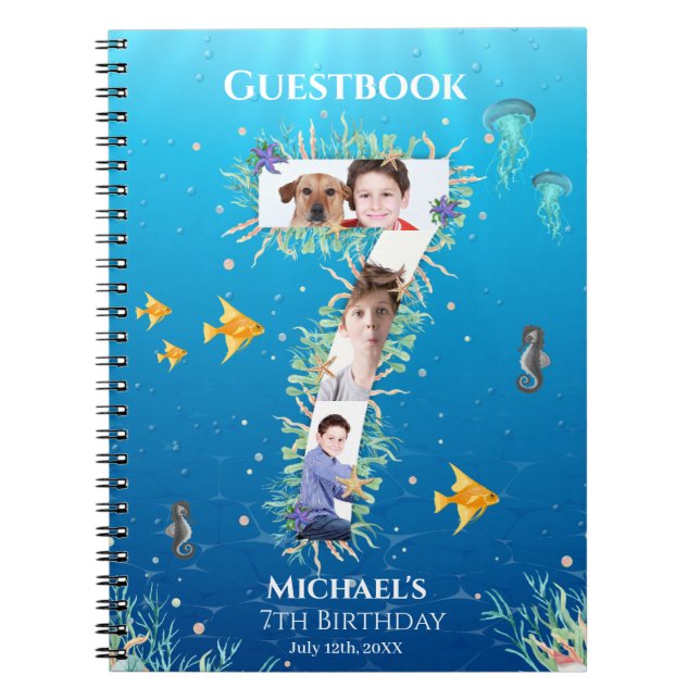 Under Sea Photo Big 7:e Birthday Guest Bok Anteckningsbok (Framsidan)
