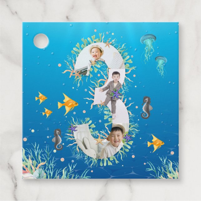 Under Sea Photo Collage 3:e födelsedagen Gåvor Etiketter (Framsida)