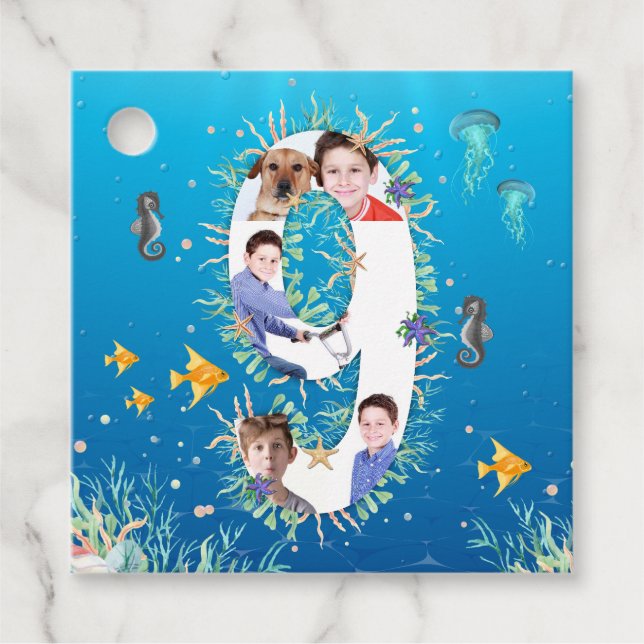 Under Sea Photo Collage Big Nth Birthday Gåvor Etiketter (Framsida)