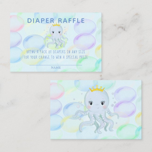 Under Sea Prince Octopus Diaper Raffle Visitkort (Fram/baksida)