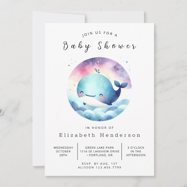 Under Sea Printable Whale Baby Shower Inbjudningar (Framsida)