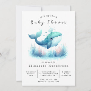 Under Sea Printable Whale Baby Shower Inbjudningar