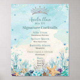 Under Sea Quinceanera Cocktails Pub Menu Poster