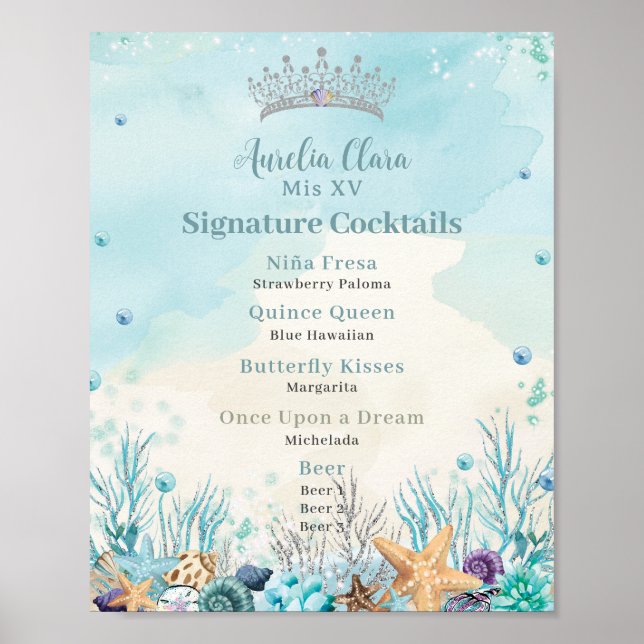 Under Sea Quinceanera Cocktails Pub Menu Poster (Framsidan)