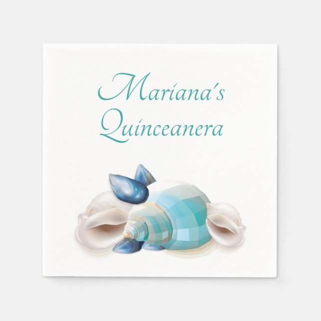 Under Sea Quinceanera Party Teal Blue Seashell Pappersservett (Framsidan)