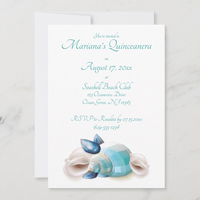 Under Sea Quinceanera Party Teal Seashells Inbjudningar (Framsida)