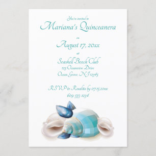 Under Sea Quinceanera Party Teal Seashells Inbjudningar