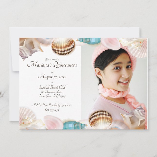 Under Sea Quinceanera Seashells Foto Inbjudningar (Framsida)