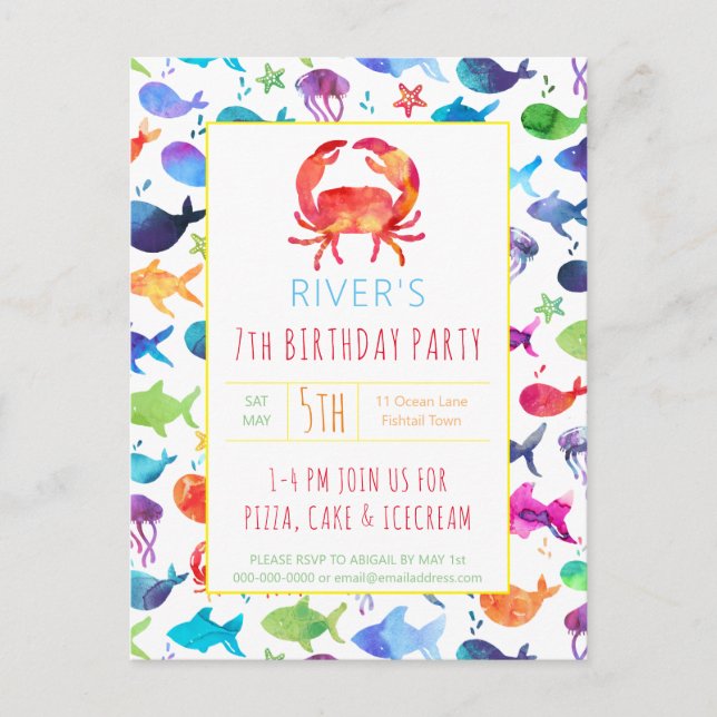 Under Sea Rainbow Fish Birthday Baby Shower Inbjudan Vykort (Framsida)