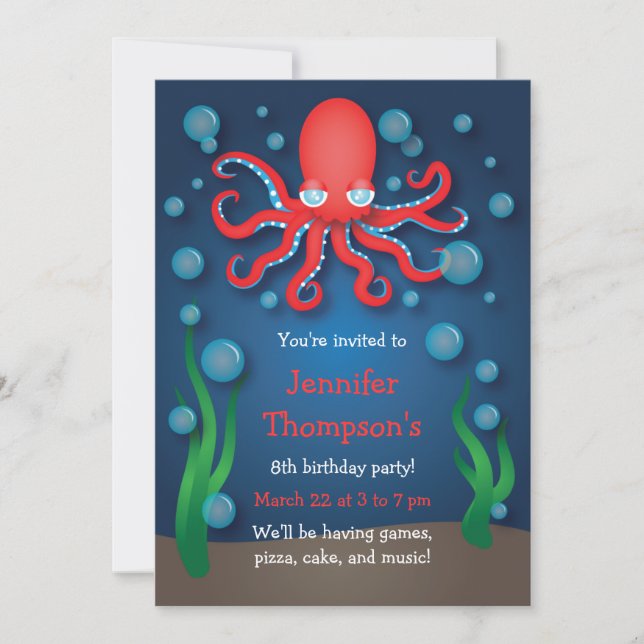 Under Sea Red Octopus Birthday inbjuds Inbjudningar (Framsida)