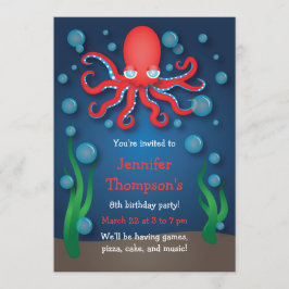 Under Sea Red Octopus Birthday inbjuds Inbjudningar
