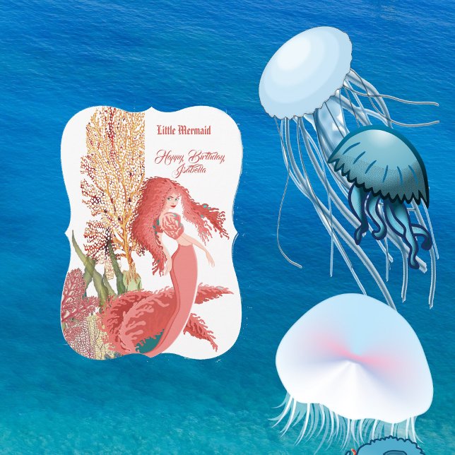 Under Sea Red Sjöjungfru Coral Birthday Hälsning Kort (Under The Sea Red Mermaid Coral Birthday Greeting Card)
