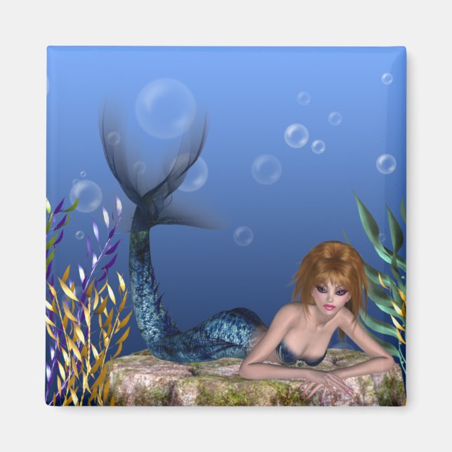 Under Sea Redhead Sjöjungfru Magnet (Framsidan)