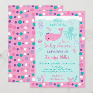 Under Sea Rosa Lila Nautical Baby Shower Inbjudningar