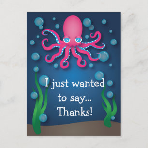 Under Sea Rosa Octopus Tack Postcard Vykort