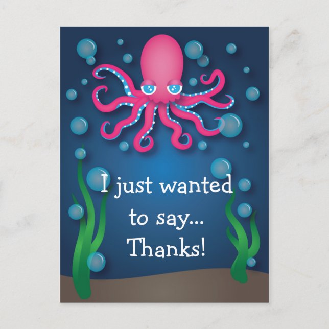 Under Sea Rosa Octopus Tack Postcard Vykort (Framsida)
