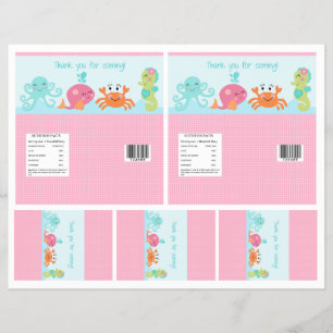 Under Sea/Rosa Whale Candy Pub Etiketter 2 storlek Reklamblad
