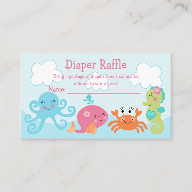 Under Sea/Rosa Whale Diaper Raffle Biljett Tilläggskort (Framsida)