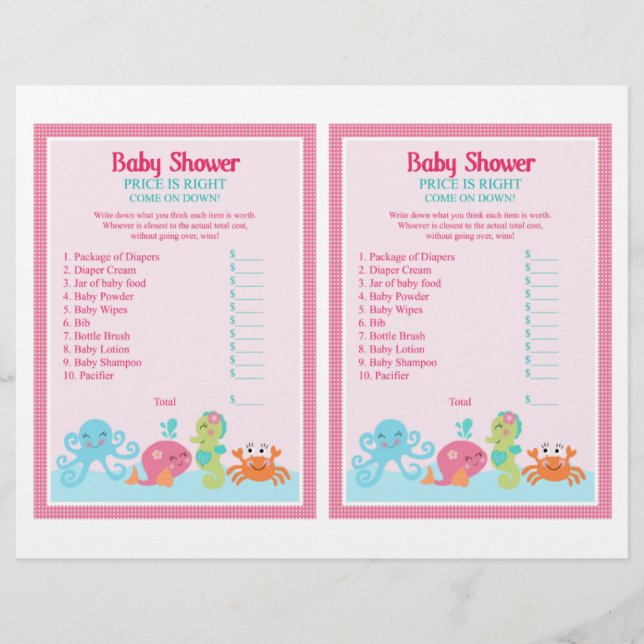 Under Sea/Rosa Whale "Pris is Höger" Spel (Framsida)