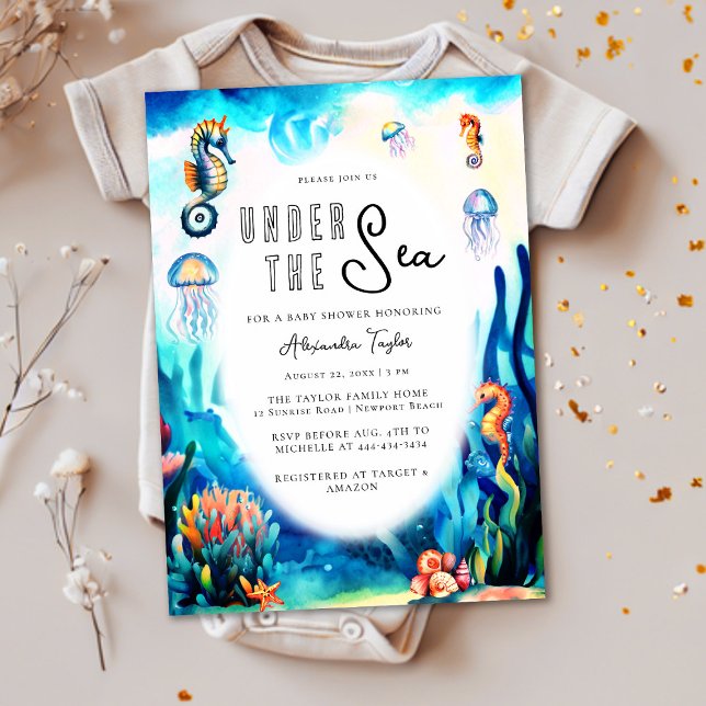 Under Sea Seahorse Cute Ocean Baby Shower Inbjudningar (Skapare uppladdad)