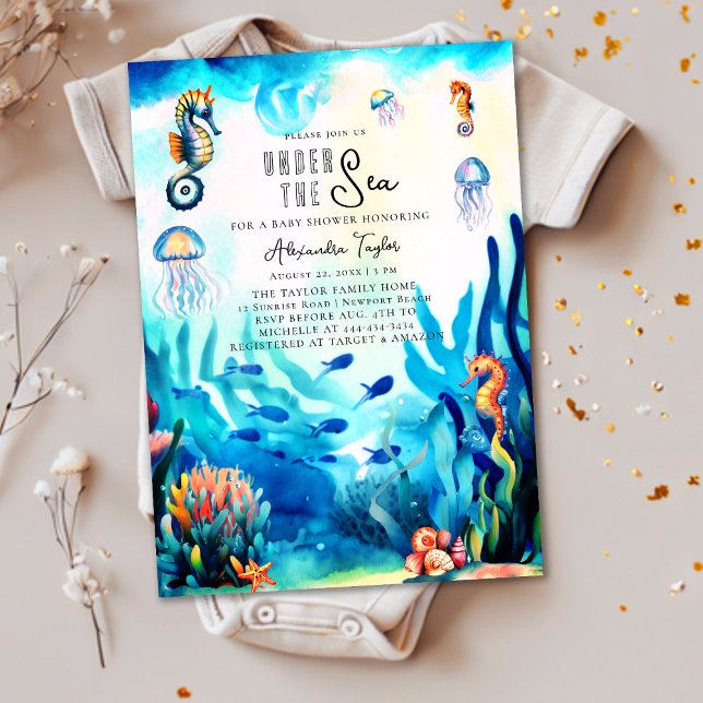 Under Sea Seahorse Jellyfish Cute Baby Shower Inbjudningar (Skapare uppladdad)