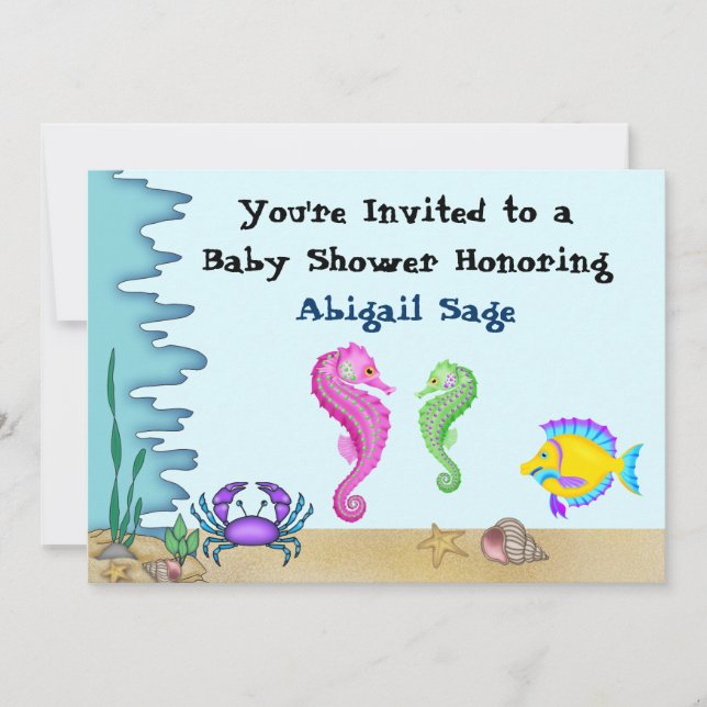 Under Sea Seahorse Neutralt Baby Shower Inbjudan (Framsida)