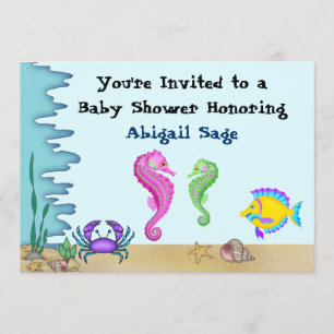 Under Sea Seahorse Neutralt Baby Shower Inbjudan
