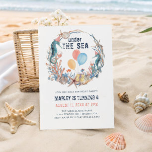 Under Sea Seahorse Seashell Starfish Birthday Inbjudningar