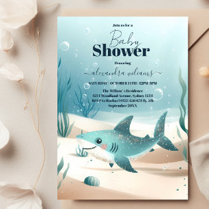 Under Sea Shark Watercolor Baby Shower Inbjudningar