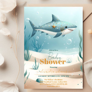 Under Sea Shark Watercolor Baby Shower Inbjudningar