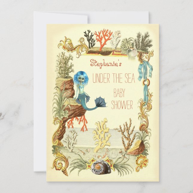 Under Sea Sjöjungfru Baby Shower Inbjudningar (Framsida)