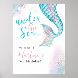 Under Sea Sjöjungfru Birthday Välkomstskylt Poster