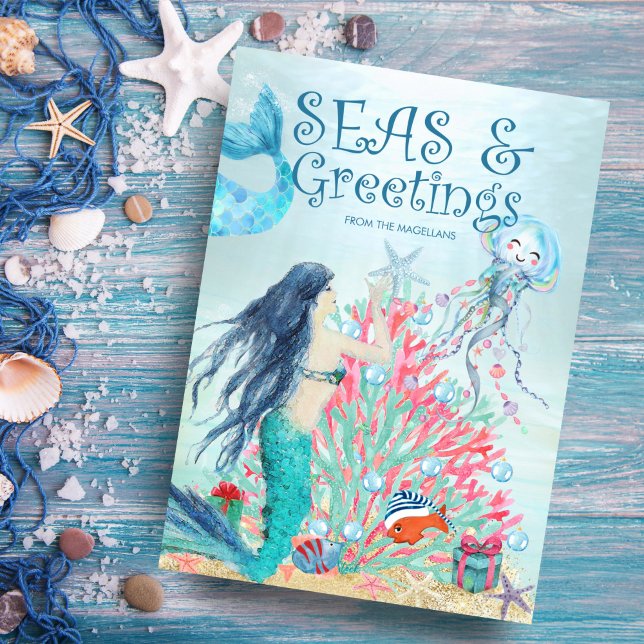 Under Sea Sjöjungfru Coral Julgran Julkort (Skapare uppladdad)