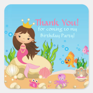 Under Sea Sjöjungfru Födelsedagsfest Sticker Fyrkantigt Klistermärke
