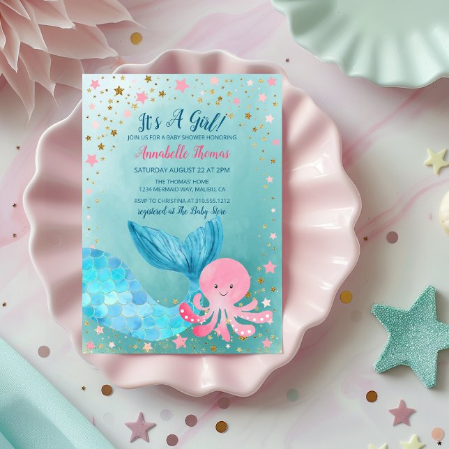 Under Sea Sjöjungfru Girl Baby Shower Inbjudningar (Skapare uppladdad)