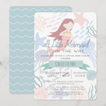 Under Sea Sjöjungfru Grönt Virtuell Baby Shower