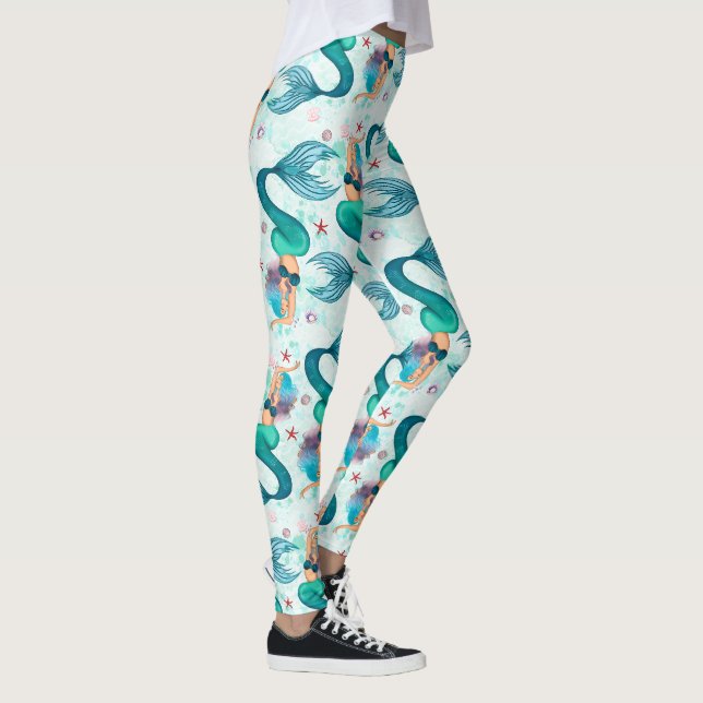 Under Sea Sjöjungfru Ocean Lila Turcos Leggings (Höger)