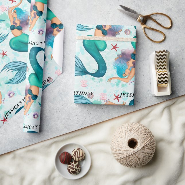 Under Sea Sjöjungfru Ocean Lila Turcos Presentpapper (Hantverk)