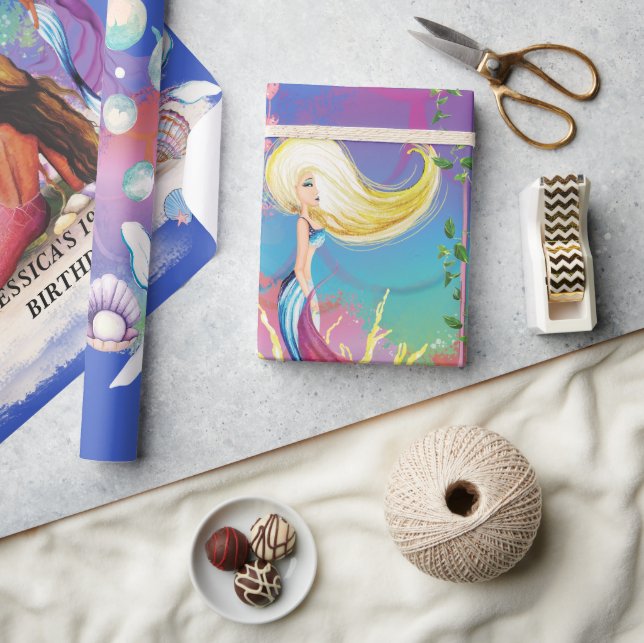 Under Sea Sjöjungfru Ocean Lila Turcos Presentpapper (Hantverk)
